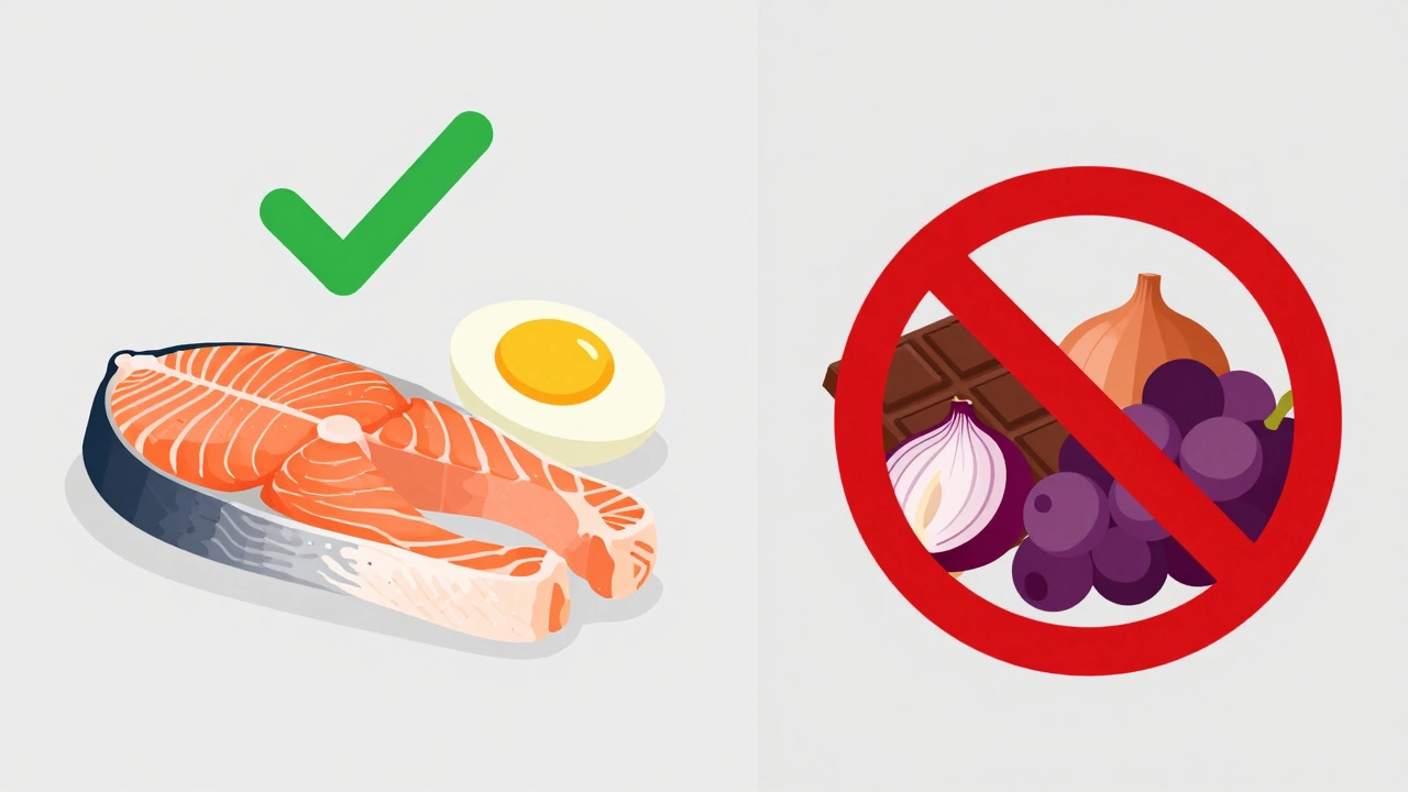 Illustration showing safe versus toxic foods for cats