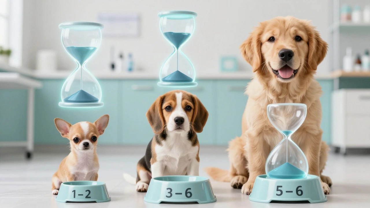 Comparison of small, medium, and large breed puppies with hourglasses