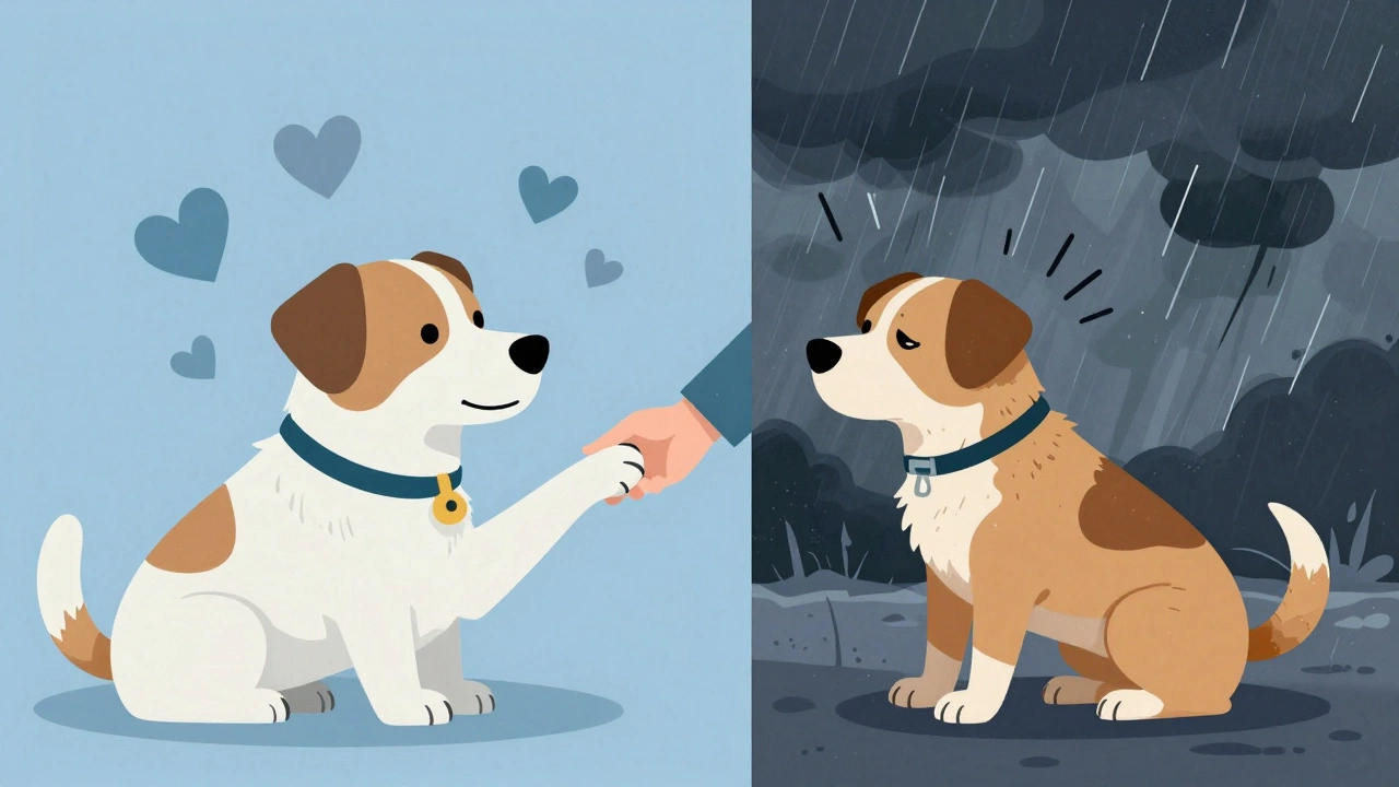 Illustration comparing affectionate vs anxious dog pawing