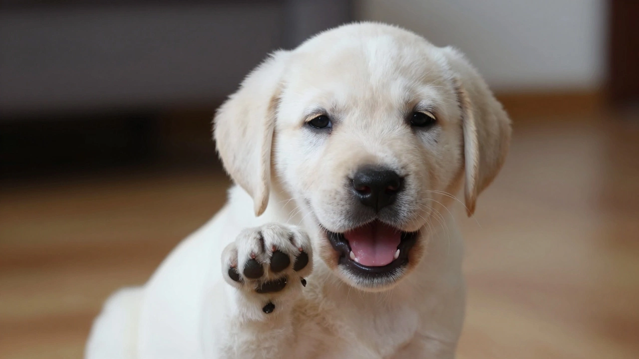 Puppy yawning and scratching, showing signs of needing a training break