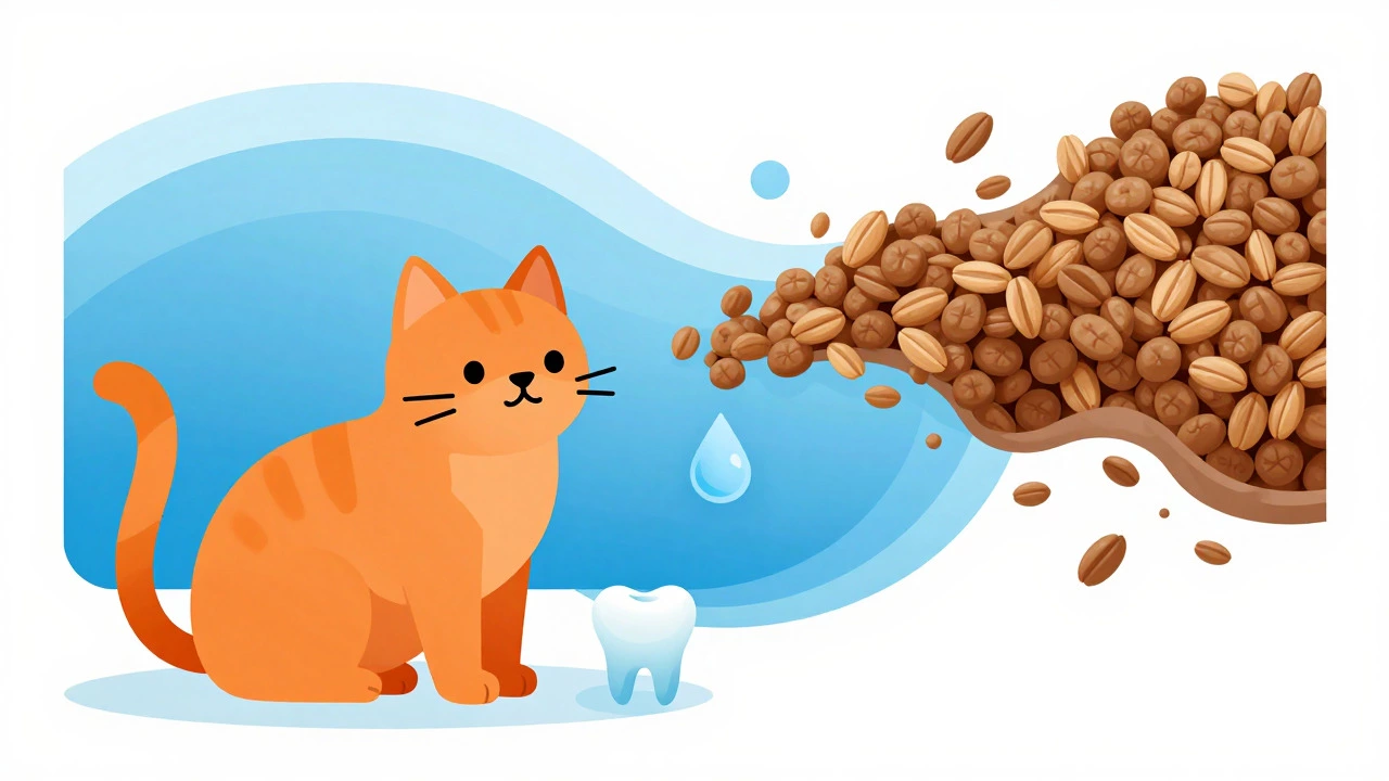 Illustration of cat health benefits from balanced wet and dry diet