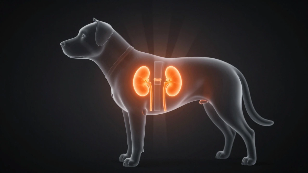 Illustration of dog's internal organs showing toxicity