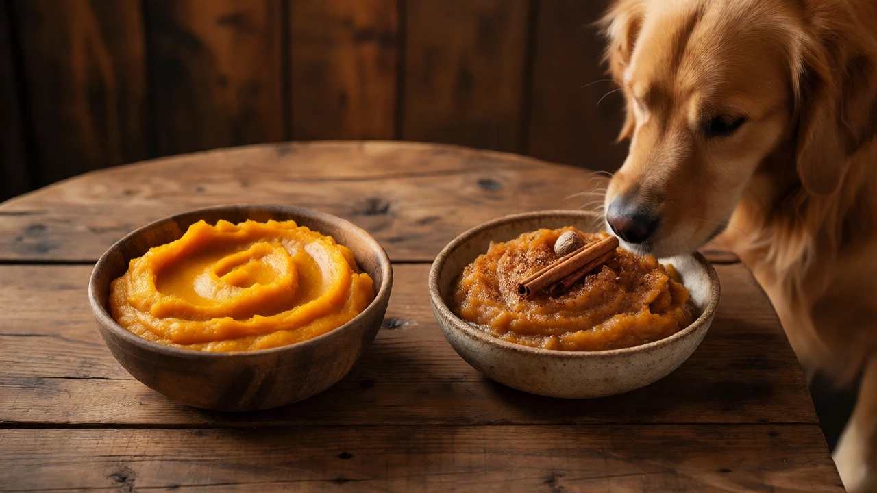 Comparison of plain pumpkin puree and spiced pie filling bowls