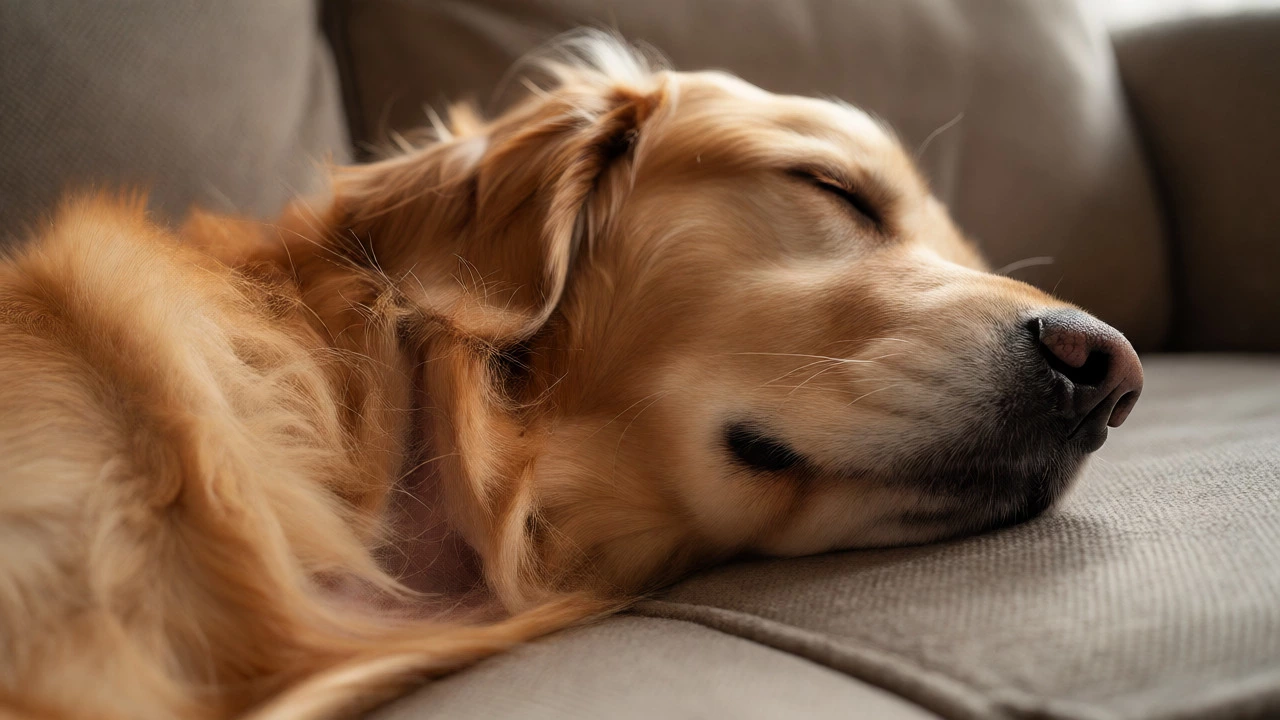 Sleeping dog with bare neck showing comfortable skin