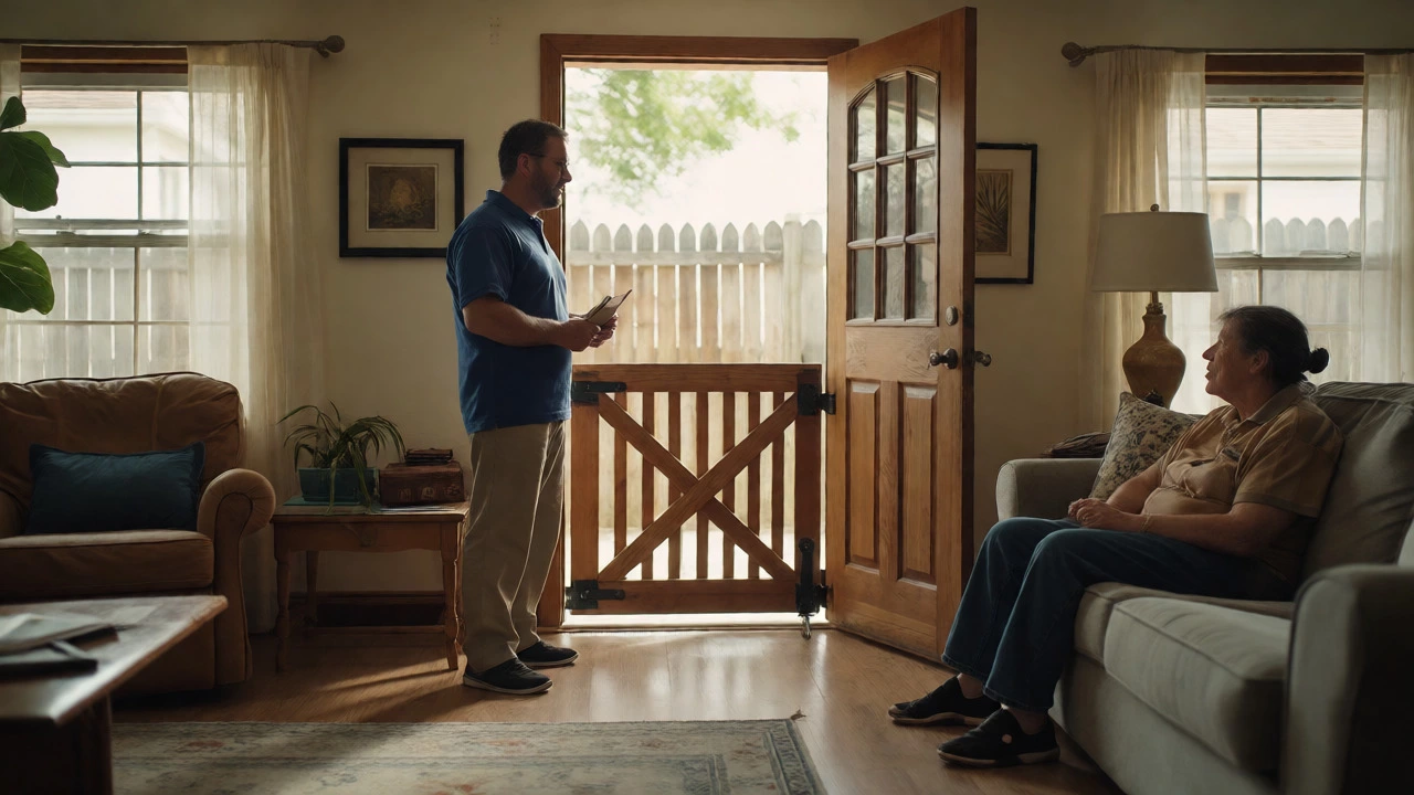 Volunteer conducting a home safety check in a living room